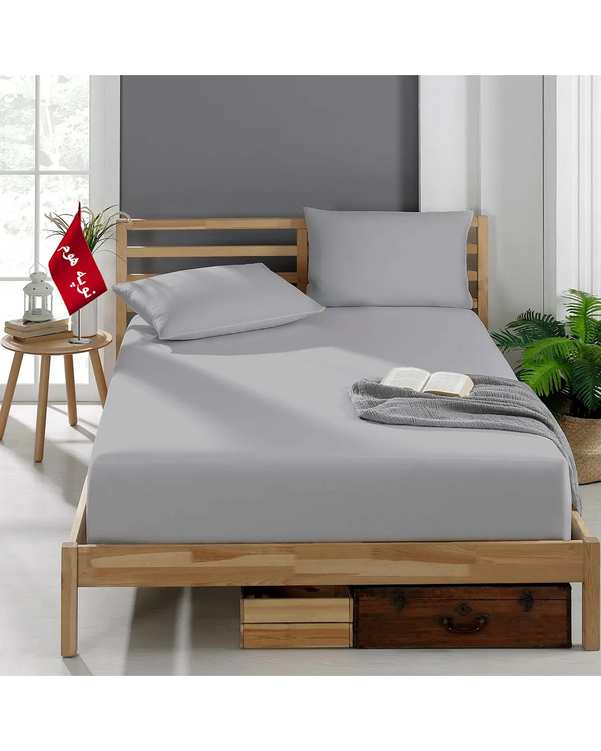 سرویس ملحفه و روبالشی یک نفره 3 تکه طوسی روشن نوپه هوم Nopehome طرح مینیمال کد A33