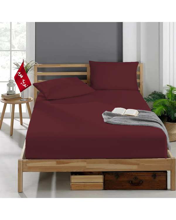 سرویس ملحفه و روبالشی یک نفره 3 تکه زرشکی نوپه هوم Nopehome طرح مینیمال کد A36