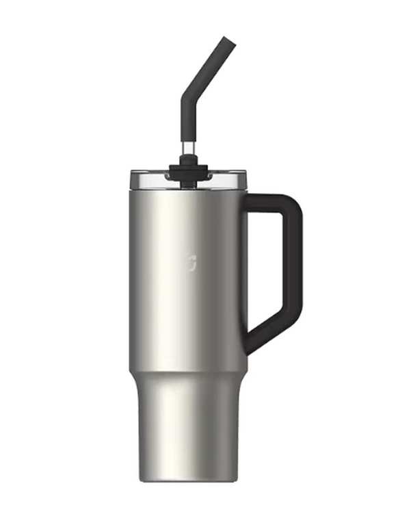 تراول ماگ ضد زنگ خاکستری میجیا شیائومی Xiaomi مدل Mijia Straw Cup 1L Stainless Steel ظرفیت 1 لیتر