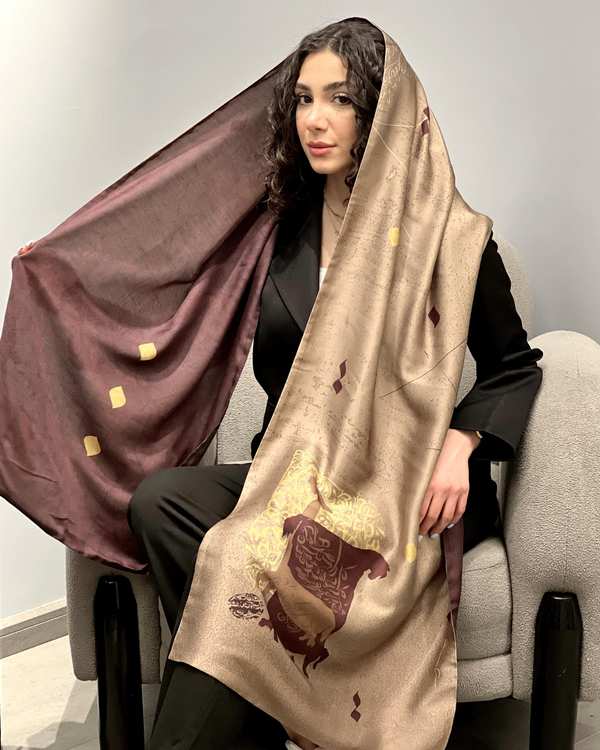 شال زنانه دو رو نسکافه ای زرشکی طاقه چیان Taghechian مدل رها مکن