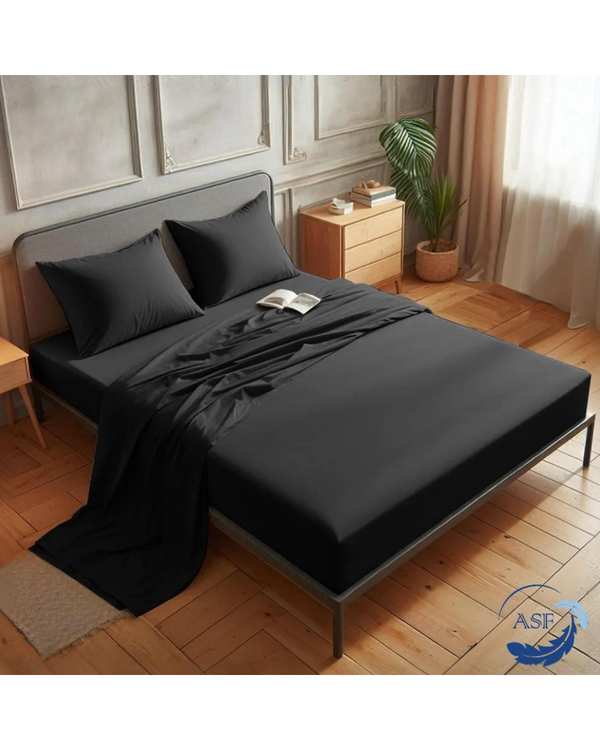سرویس ملحفه و روبالشی یک نفره سه تکه عرض 120 مشکی ای اس اف ASF مدل MINIMALUX