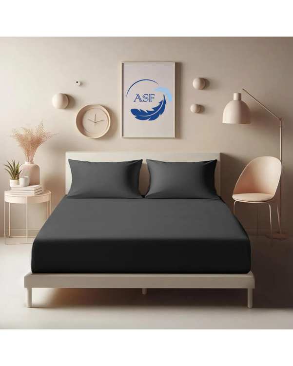 سرویس ملحفه و روبالشی دو نفره پنج تکه عرض 200 مشکی ای اس اف ASF مدل MINIMALUX