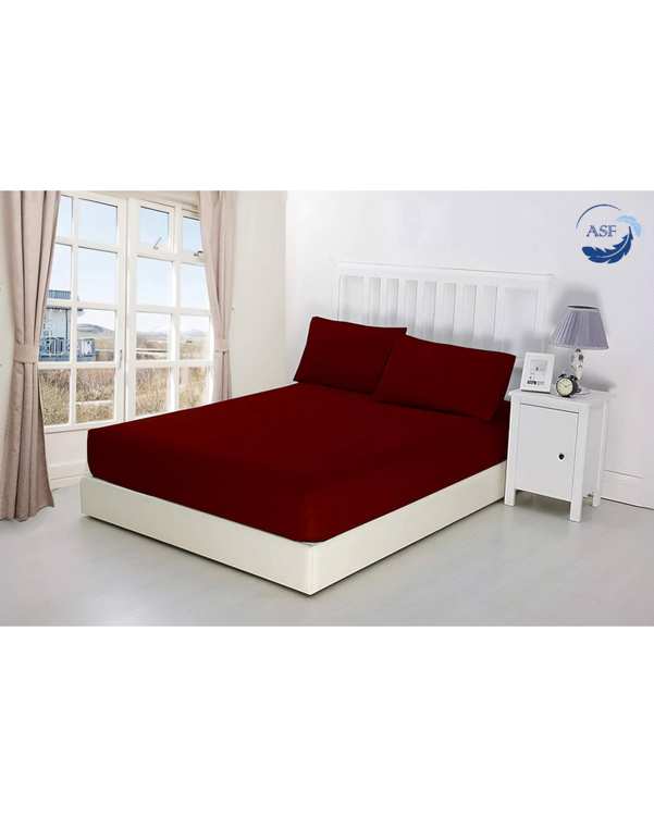 سرویس ملحفه و روبالشی دو نفره پنج تکه عرض 200 زرشکی ای اس اف ASF مدل MINIMALUX