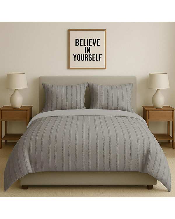 سرویس روتختی کاوری مینیمال دو نفره 8 تکه طوسی راه راه نوپه هوم Nopehome طرح برجسته کد C25