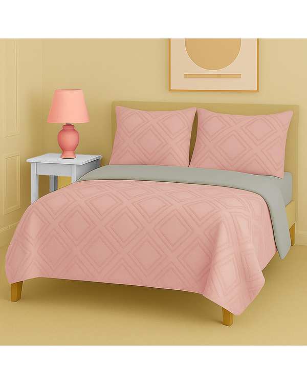 سرویس روتختی کاوری مینیمال دو نفره 8 تکه صورتی نوپه هوم Nopehome طرح برجسته لوزی کد C40