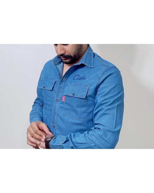 پیراهن جین مردانه آبی دیورسو Diverso کد 4753 - تصویر 4