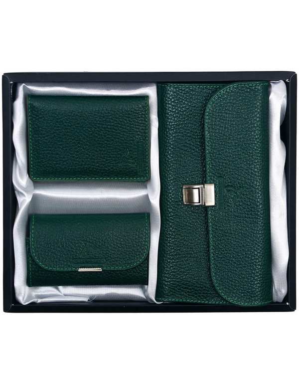 ست هدیه چرم زنانه سبز تیره چرم بارز Charm Barez مدل DS47.1