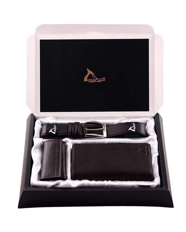 ست هدیه چرم مردانه قهوه ای چرم بارز Charm Barez مدل DS51