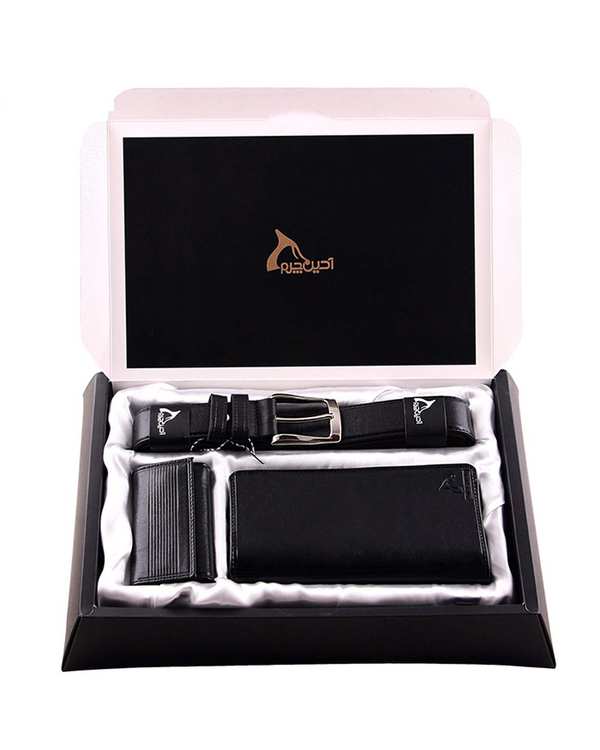 ست هدیه چرم مردانه مشکی چرم بارز Charm Barez مدل DS51