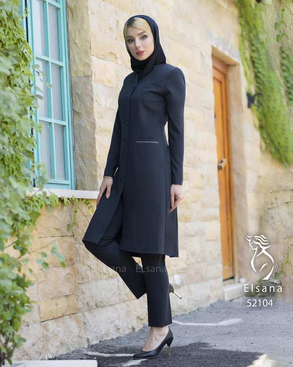 ست مانتو و شلوار اداری زنانه سرمه ای السانا Elsana مدل حدیث کد 521