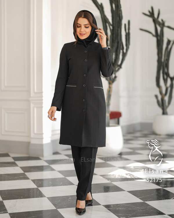ست مانتو و شلوار اداری زنانه مشکی السانا Elsana مدل حدیث دیپلمات کد 521