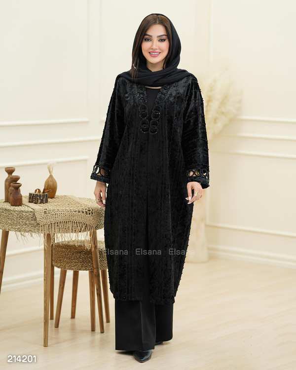 مانتو مجلسی زنانه مشکی السانا Elsana مدل جاندخت کد 2142