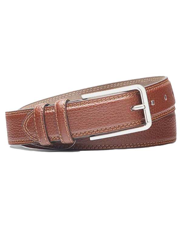 کمربند چرم مردانه فلوتر عسلی نوین چرم Novin Charm مدل دو دوخت Fm- BT0642