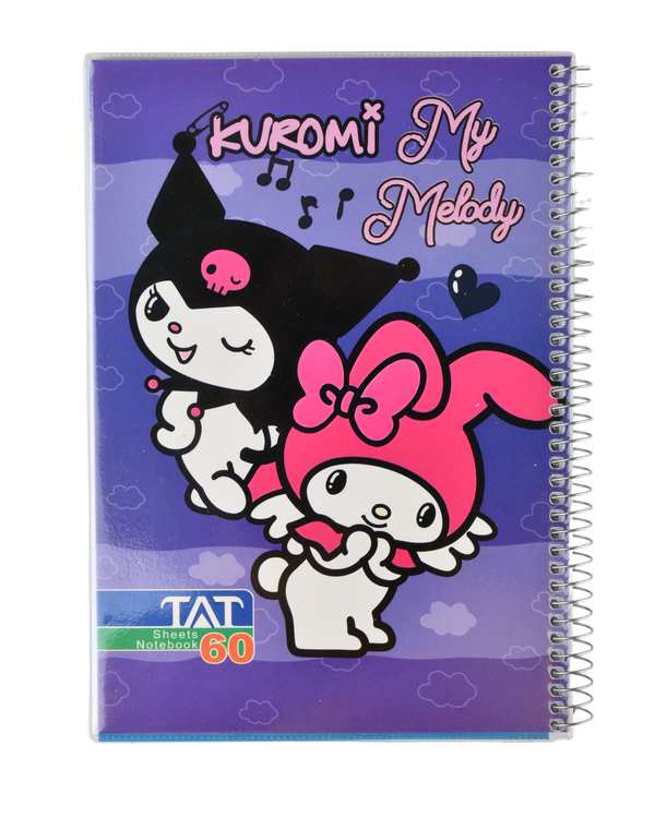 دفتر مشق 60 برگ سیمی مجلد بنفش طرح کرومی و ملودی Kuromi & MY Melody