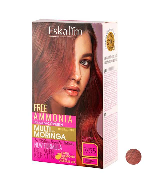 کیت رنگ مو بلوند ماهاگونی متوسط اسکالیم Eskalim شماره 7.55 حجم 100ml