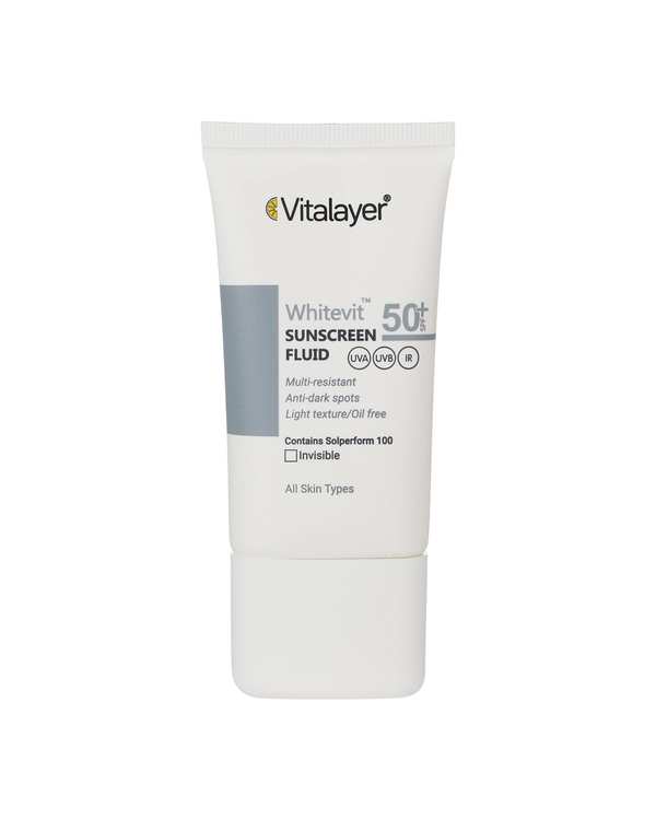 فلوئید ضد آفتاب بی رنگ ضد لک SPF50 ویتالیر Vitalayer مدل Whitevit حجم 50ml