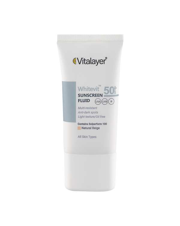 فلوئید ضد آفتاب رنگی SPF50 ویتالیر Vitalayer مدل وایت ویت بژ طبیعی حجم 50ml