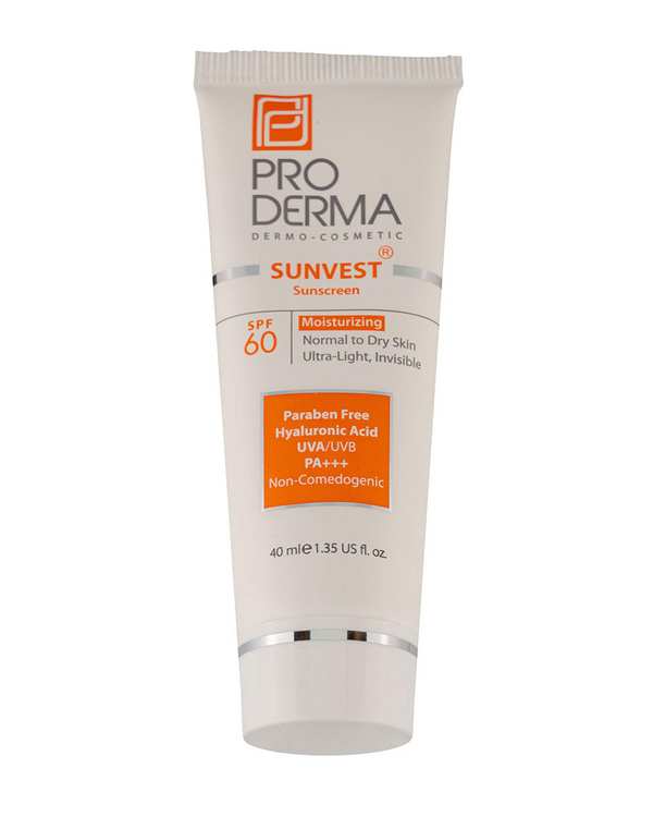 کرم ضد آفتاب بی رنگ SPF60 پرودرما Proderma مناسب پوست معمولی و خشک حجم 40ml