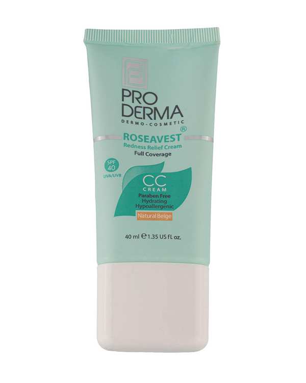 سی سی کرم با SPF40 پرودرما Proderma مدل Roseavest مناسب پوست معمولی و حساس بژ طبیعی حجم 40ml