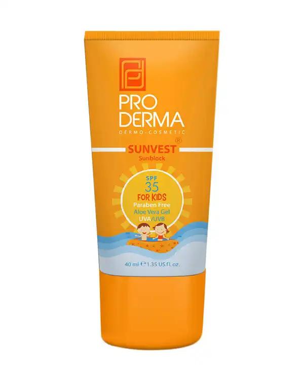 ضد آفتاب بچگانه SPF35 پرودرما Proderma فاقد جاذبه های شیمیایی 40ml