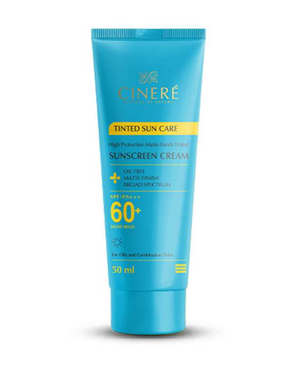 کرم ضد آفتاب رنگی +SPF60 سینره Cinere مناسب پوست چرب بژ روشن
