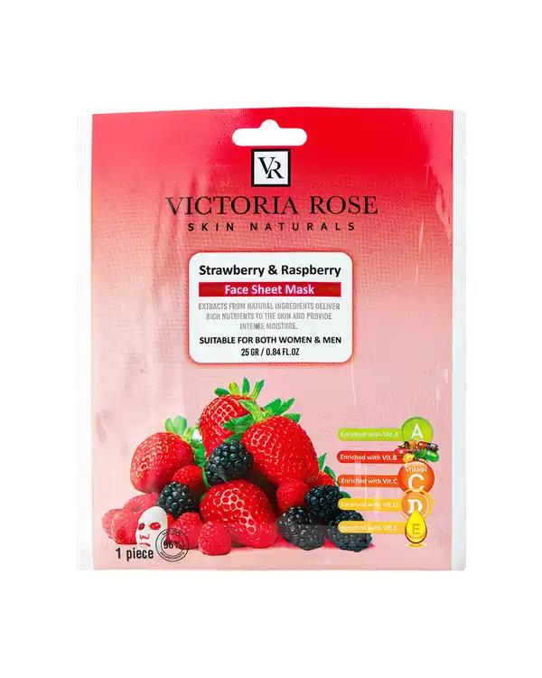 ماسک ورقه ای صورت ویکتوریا رز Victoria Rose حاوی عصاره توت فرنگی و تمشک حجم 25 گرم
