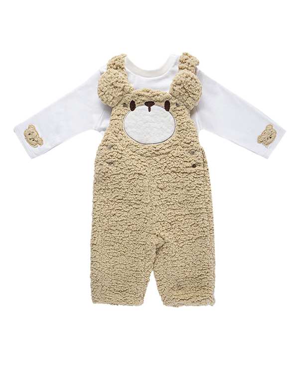 ست سرهمی و بلوز نوزادی کرم فیورلا Fiorella مدل خرس پشمالو کد 25536