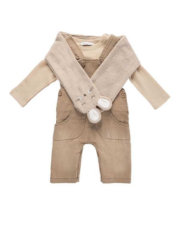 ست بلوز و سرهمی نوزادی پسرانه قهوه ای فیورلا Fiorella مدل خرس نمکی کد 25537