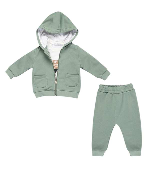 ست سه تکه نوزادی پسرانه سبز سفید فیورلا Fiorella مدل خرس مهربان کد 25538