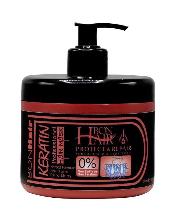 ماسک مو بدون سولفات پمپی بن هیر Bon Hair حاوی کراتین حجم 500ml