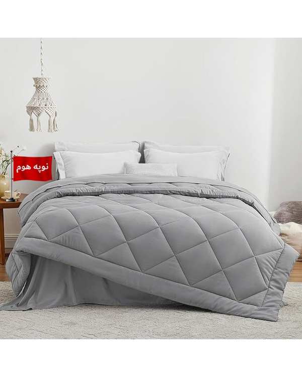 لحاف یک و نیم نفره یک تکه طوسی روشن نوپه هوم Nopehome طرح لوزی کد L16-2 مناسب عرض تشک 120