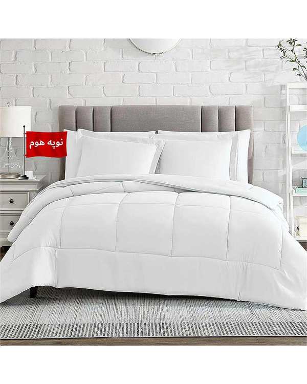لحاف یک و نیم نفره یک تکه سفید نوپه هوم Nopehome طرح مربع کد L04-2 مناسب عرض تشک 120