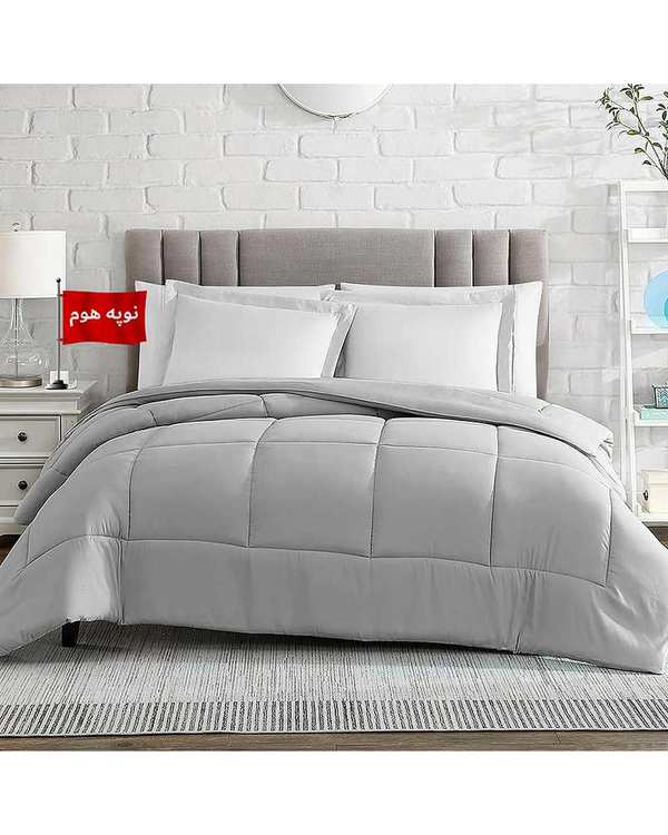 لحاف یک و نیم نفره یک تکه طوسی روشن نوپه هوم Nopehome طرح مربع کد L06-2 مناسب عرض تشک 120