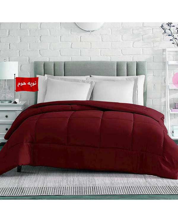 لحاف یک و نیم نفره یک تکه زرشکی نوپه هوم Nopehome طرح مربع کد L22-2 مناسب عرض تشک 120