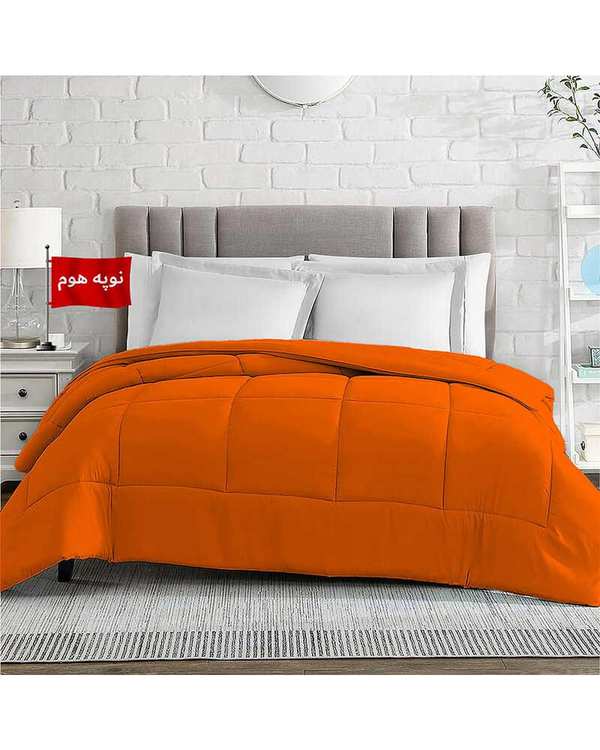 لحاف یک و نیم نفره یک تکه نارنجی نوپه هوم Nopehome طرح مربع کد L29-2 مناسب عرض تشک 120