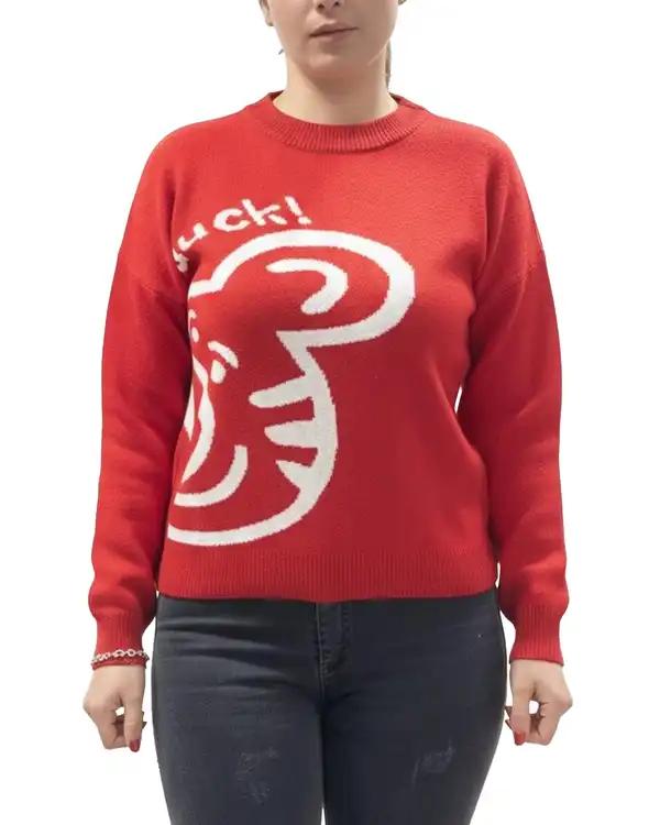 پلیور بافت زنانه قرمز طرح تدی