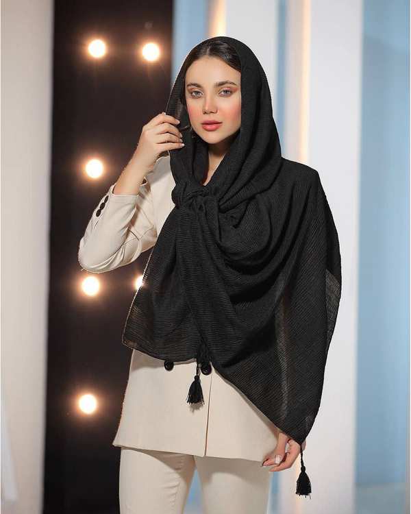 شال زنانه پلیسه جناقی پاییزه مشکی کد ROZ1021