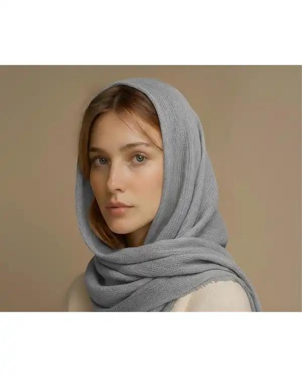 شال زنانه برشکا طوسی آماهی Amahi مدل کنفی حصیری