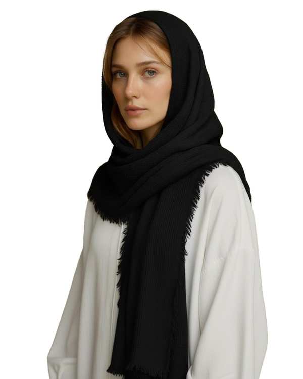 شال زنانه برشکا مشکی آماهی Amahi مدل کنفی حصیری