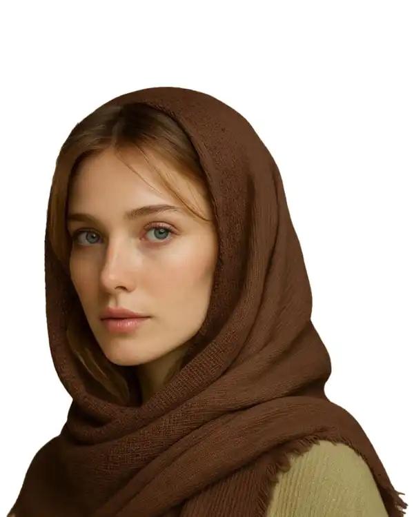 شال زنانه برشکا قهوه ای آماهی Amahi مدل کنفی حصیری
