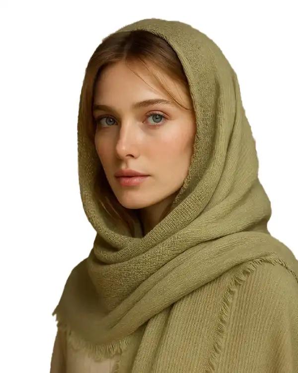 شال زنانه برشکا سبز سدری آماهی Amahi مدل کنفی حصیری