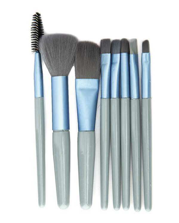 ست براش آرایشی آبی به همراه کیف بسته 8 عددی