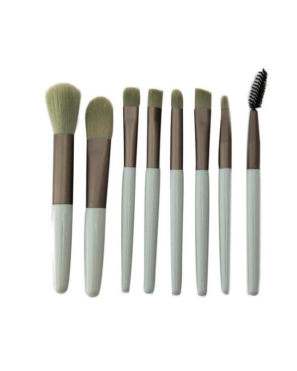 ست براش آرایشی سبز به همراه کیف بسته 8 عددی