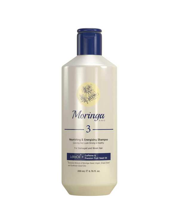 شامپو مغذی و انرژی بخش مورینگا امو Moringa Emo مناسب موهای آسیب دیده و ضعیف شماره 3 حجم 200ml
