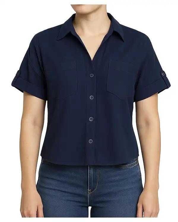 شومیز زنانه آستین کوتاه سرمه ای سوپردرای Superdry کد W13S53304C