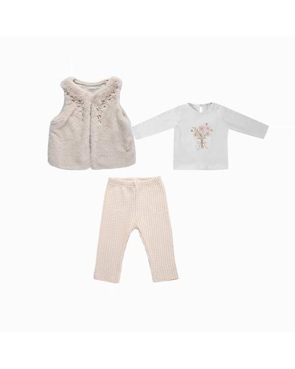 ست سه تکه لباس دخترانه نوزادی کرم فیورلا Fiorella مدل یاس کد 25515