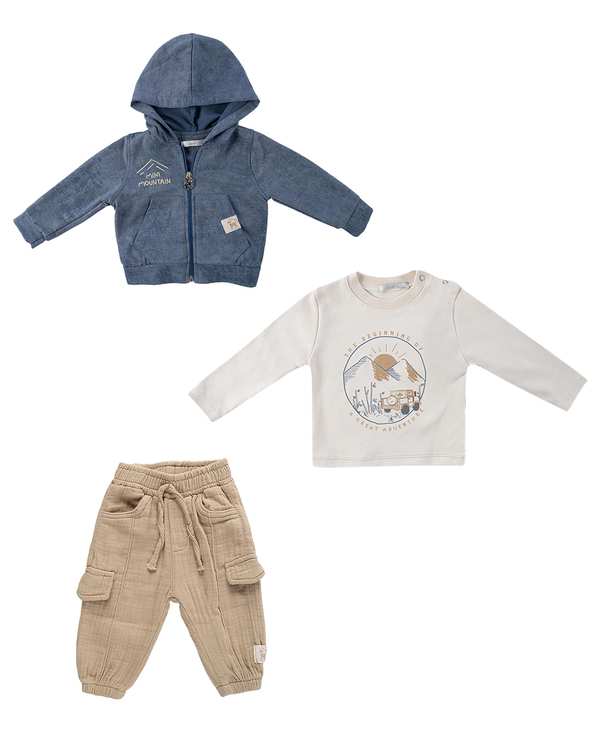 ست سه تکه لباس پسرانه نوزادی فیورلا Fiorella مدل کمپینگ کد 25544