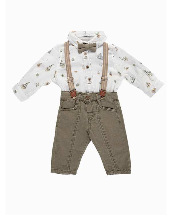 ست شومیز و شلوار پسرانه نوزادی سبز فیورلا Fiorella مدل کشتی کد 25548