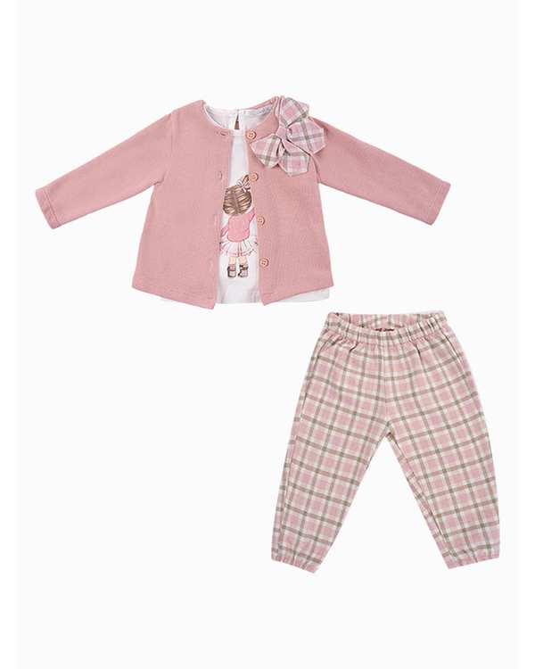 ست سه تکه لباس دخترانه نوزادی صورتی فیورلا Fiorella مدل دخترک کد 25558