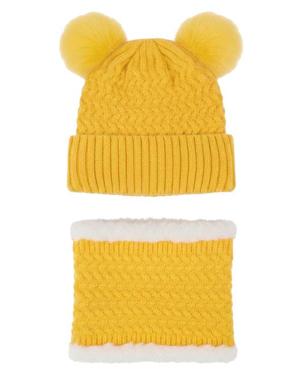 ست کلاه و شال گردن بافتنی بچگانه مدل داخل خز دو پوم